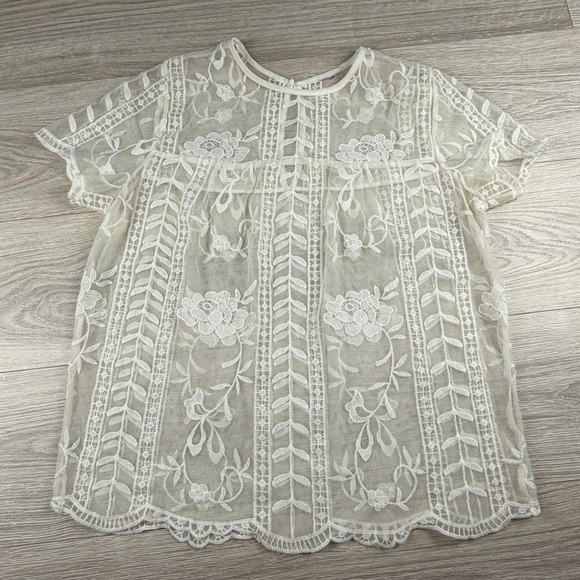 Source Unknown Tops - Unbranded Elegant Cream Lace Top Women’s Medium Whimsygoth Fairy Dainty Coquette